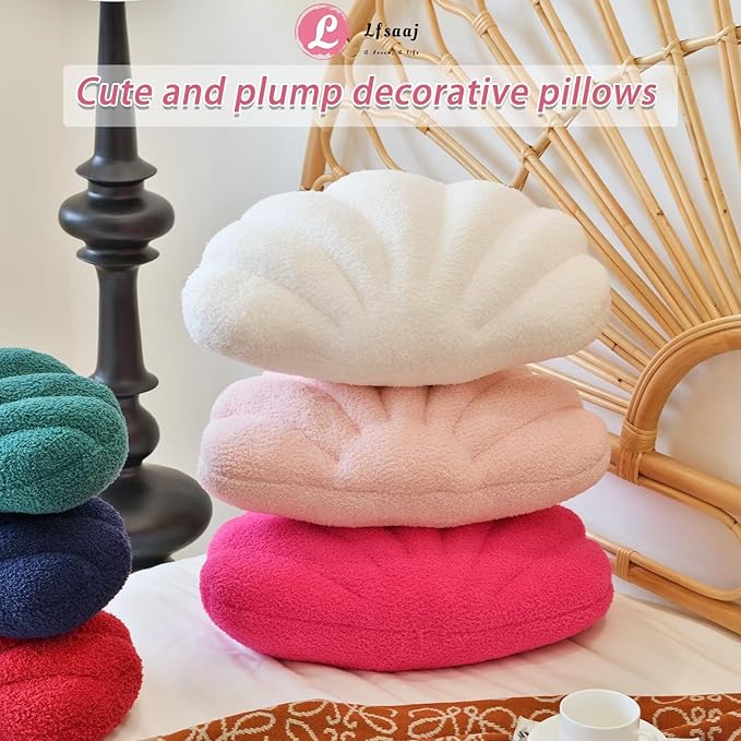 Ivory Seashell Throw Pillows, Shell Shaped Throw Pillows, 13 Inch Soft Home Decorative Pillow Plush Cushion for Bed Couch Living Room Decor Accent Throw Pillow