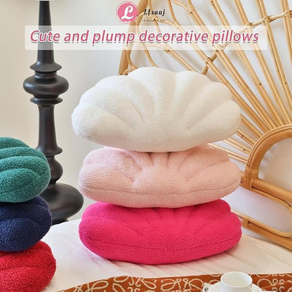 Ivory Seashell Throw Pillows, Shell Shaped Throw Pillows, 13 Inch Soft Home Decorative Pillow Plush Cushion for Bed Couch Living Room Decor Accent Throw Pillow