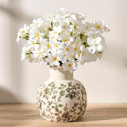 SIDUCAL Ceramic Green and Beige Antique Vase, 5.91 Inch Retro Ice Cracked Chinoiserie Floral Vase, Rustic Farmhouse Vases for Home Decor, Bookshelf, Office, Garden, Chinoiserie Decor, Tuscan Decor