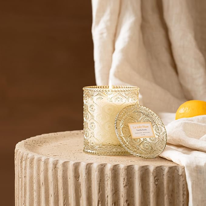 LA JOLIE MUSE Fall Candle | Vanilla Bomb Candle –Vanilla, Lemon Zest & Patchouli | 6 oz Cotton Wick | Natural Soy Wax | 40 Hours Clean Burn | Gift-Ready for Autumn Hosting | Seasonal Home Décor