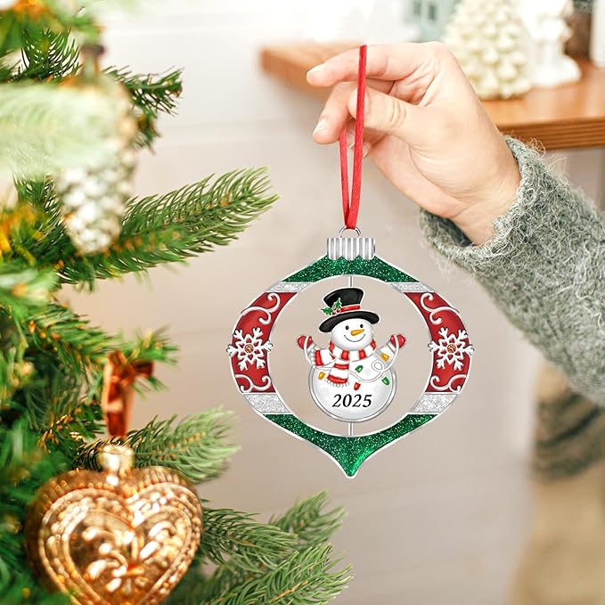 2025 Christmas Ornaments for Tree,Christmas Wreath Ornaments 2025 with Rotatable Tree for Christmas Tree Decorations Holiday Decorative Annual Keepsake Gift (Metal,Silver)