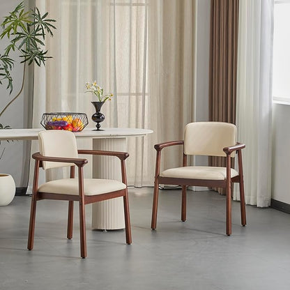 Christopher Knight Home Emeny Modern Faux Leather Upholstered Dining Chairs Set of 2, PU Kitchen Side Chairs with Wooden Frame, Living Room Comfy Reading Chair with Curved Backrest, Beige+Dark Walnut
