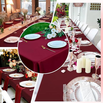 Burgundy 6 Pack Polyester Table Cloth 60 x 102 Inch, Rectangle Tablecloths for 6 Foot Tables Washable Table Cloth for Party Wedding