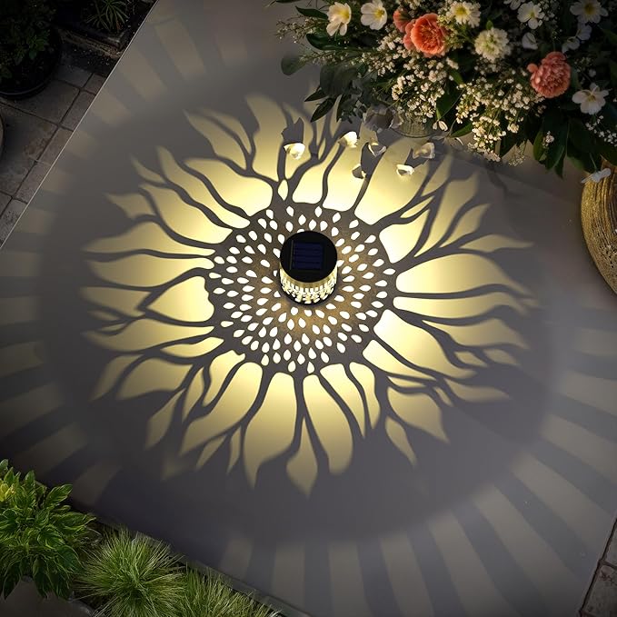 Solar Fence Lights 2 Pack Outdoor Deck Step Wall Lights Metal Waterproof LED Warm Yellow Light for Garden Post Patio Backyard Yard Decor (Sunflower, 2)