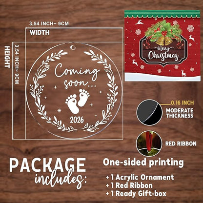 Baby Coming Soon 2026 Ornament Acrylic - Expecting Baby Mom Dad Ornament Xmas Gifts - Pregnancy Announcement Onrament for Family, Husband, Grandparents, Aunt - Expecting Parents to Be Unique Gifts