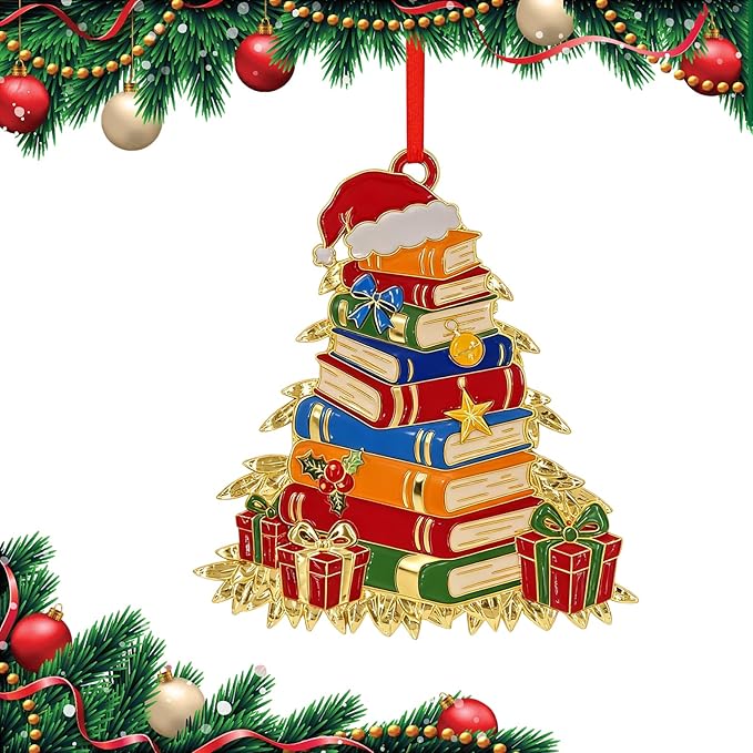 Book Ornaments 2025 for Holiday Party Decor, Metal Ornament for Home, Xmas Gift Cute Tree Decorations