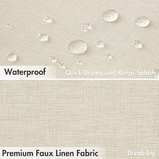 MIULEE Ivory Scalloped Shower Curtain Linen Textured with 12 Metal Hooks Cute Heavy Duty Washable Waterproof Thick Cloth Shower Curtains with Black Border for Bathroom Hotel Bathtub,W72*L72
