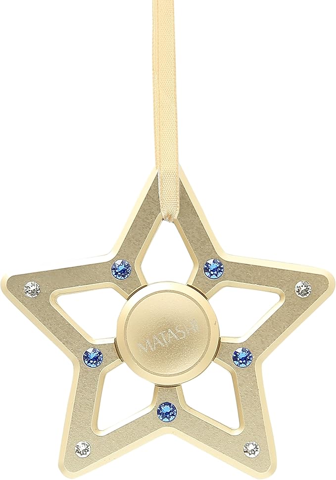 Matashi 24K Gold Plated Hanging Christmas Tree Star Ornament with Matashi Crystals, Christmas Decorations for Holiday Wedding Party Decoration, Tree Ornaments, Shiny, Metal Finish, Ribbons Included