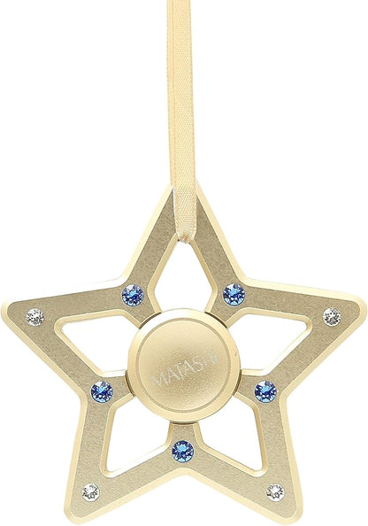 Matashi 24K Gold Plated Hanging Christmas Tree Star Ornament with Matashi Crystals, Christmas Decorations for Holiday Wedding Party Decoration, Tree Ornaments, Shiny, Metal Finish, Ribbons Included