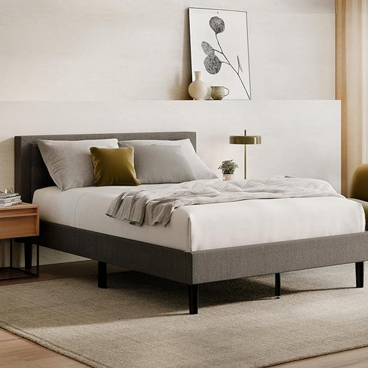 Nectar Bed Frame & Headboard - Grey - King - 8 Inch Legs and Sturdy Wooden Slats for Support - Contemporary and Durable Upholstery - Holds Up to 700 Pounds - Easy Assembly