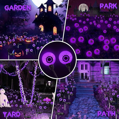2025 Upgraded 6 Pack Solar Halloween Lights Outdoor, 36 LED Purple Swaying Solar Eyeball Lights Waterproof with 2 Modes for Path Party Patio Garden Pathway Graveyard Halloween Displays Decorations