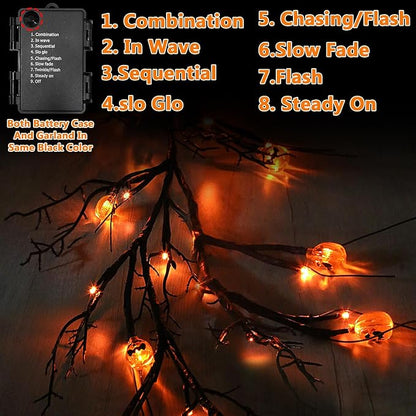 [ 8 Modes & Timer 6 Ft 54 LED Halloween Willow Vine Twig Decor Garland with 18 Pumpkins Orange Lights Waterproof Battery Operated Halloween Decorations for Home Wall Mantle Fireplace Decor