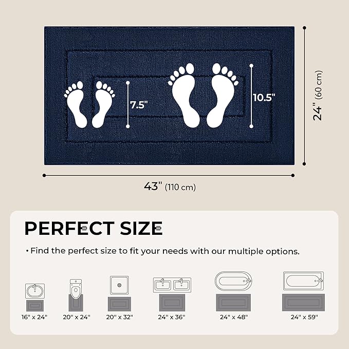 GRANNY SAYS Long Bathroom Rug Mat, Bath Mats Non-Slip, Super Soft & Water Absorbent, Large Bath Rugs, Machine Wash Dry, Bathroom for Floor, Tub and Shower, 24" x 48" Navy Blue