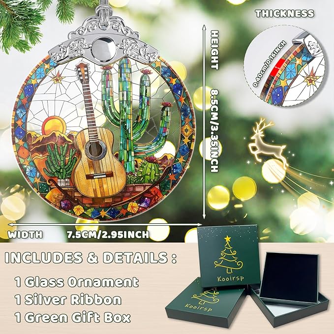 Guitar Stained Glass Christmas Ornament, Hanging Ornaments for Christmas Tree Decorations, Holiday Keepsake