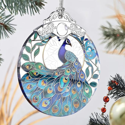 Peacock Stained Glass Ornament - Christmas Tree Decor, Peacock Ornaments for Holiday Gifts