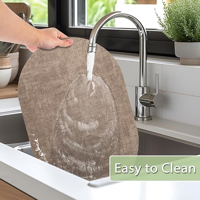 Placemats Set of 8 Non Slip, Heat Resistant Oval Faux Leather Place mats Double Layer, Waterproof Table Mats Easy to Clean for Kitchen Dining Room Coffee Office Table, Apricot