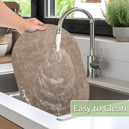 Placemats Set of 6 Non Slip, Heat Resistant Oval Faux Leather Place mats Double Layer, Waterproof Table Mats Easy to Clean for Kitchen Dining Room Coffee Office Table, Apricot