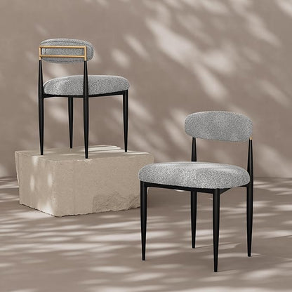 Morden Fort Modern Dining Chairs Set of 2, Armless Dining Chairs with Curved Backrest and Black Metal Legs for Kitchen, Living Room and Reception