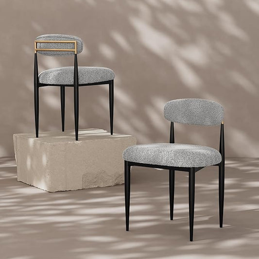 Morden Fort Modern Dining Chairs Set of 2, Armless Dining Chairs with Curved Backrest and Black Metal Legs for Kitchen, Living Room and Reception