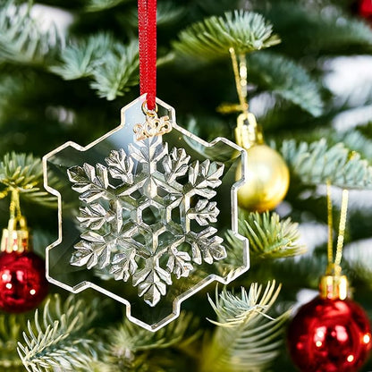 Crystal Snowflake Ornaments for Christmas Tree, 2025 Clear Glass Snowflake Ornament, 3.5" Crystal Christmas Snow Flake for Tree, Xmas Gift for Home Decoration