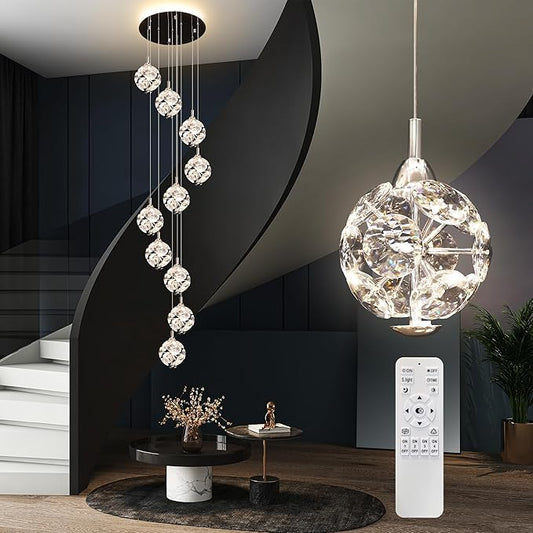 10-Light High Ceilings Long Chandeliers Modern Crystal Staircase Chandelier Hanging Lighting Fixtures Long Raindrop Hanging Chandeliers for Staircase,Foyer,Entryway