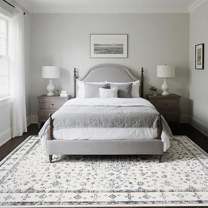 Washable Rugs 8x10 Area Rugs for Living Room,Rugs for Bedroom,Large Carpets,Ultra Soft Faux Wool Retro Dining Room Rug,Non Slip&Non-Shedding Low Pile Vintage Print Rug for Home Office-Grey