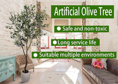 Artificial Olive Tree 7ft(82in,1789leaves) Tall,Faux Olive Tree Indoor Artificial Tree for Modern Home Office Living Room Floor Decor Indoor (2pack)
