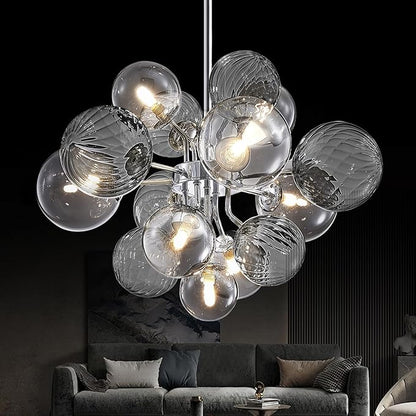 Mid Century Bubble Chandelier 8-Light 24in Globe Sputnik Pendant Light Fixture Modern Silver Chandeliers with 15 Bubbles LIght Fixtures for Dining Room Kitchen Living Room Bedroom Entryway Foyer