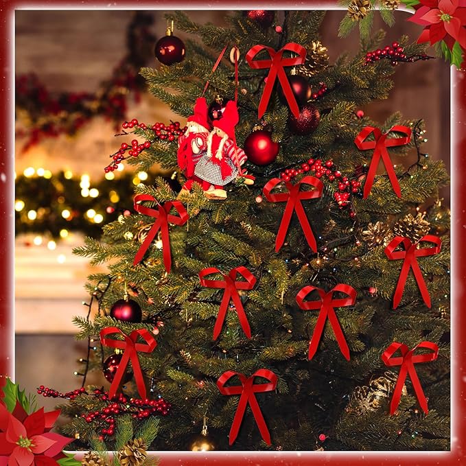 12 Pcs 2025 Metal Christmas Bow Ornaments for Christmas Tree Garland Wreath Bulk Bow with Clip Ornament Vintage Indoor Outdoor Home Xmas Party Decorations, 4 x 5 Inches (Red)