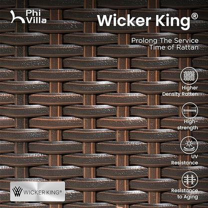 PHI VILLA Outdoor Dining Set for 8, Rectangular Rattan Table with Acacia Wood Top & Wicker Chairs with Cushions, 74” Large Modern Furniture Set for Patio, Deck, Backyard, Porch