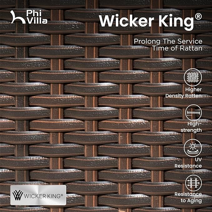 PHI VILLA Outdoor Dining Set for 6, Rectangular Rattan Table with Acacia Wood Top & Wicker Chairs with Cushions, 74” Large Modern Furniture Set for Patio, Deck, Backyard, Porch