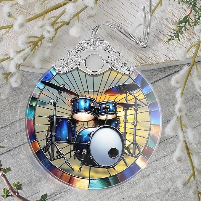 Christmas Ornament, 2025 Ornaments for Christmas Tree, Stained Glass Hanging Ornament, Holiday Ornaments, Unique Gift Idea - Drum Set