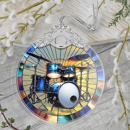 Christmas Ornament, 2025 Ornaments for Christmas Tree, Stained Glass Hanging Ornament, Holiday Ornaments, Unique Gift Idea - Drum Set