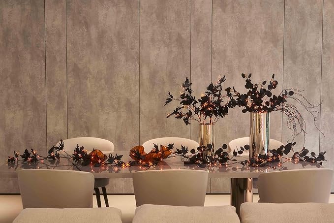 LITBLOOM Halloween Tree Branches with Lights 43IN 180 Orange and Warm White Fairy Lights, Lighted Black Weeping Willow Branches with Bats Dimmer and Timer for Home Fall Halloween Decoration