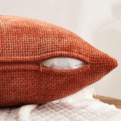 MIULEE Fall Pack of 4 Throw Pillow Covers 16x16 Inch Burnt Orange Soft Decorative Chenille Pillow Covers Farmhouse Accent Cushion Covers for Boho Home Decor Bedroom Living Room