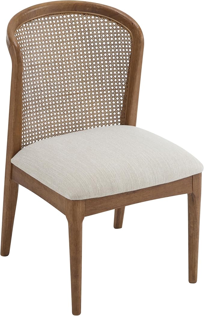 Christopher Knight Home Lilia Dining Chairs Set of 2, Modern Dining Chair with Fabric Upholstery, Rubberwood Frame Kitchen Chairs with Cane Webbing, Extra Seat for Dining Room, Beige + Walnut