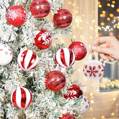 40PCS 2.36" Christmas Balls Ornaments, Plastic Christmas Tree Ornaments, Holiday Baubles, Hanging Decorations for Xmas Trees Holiday Party, Red White Baubles