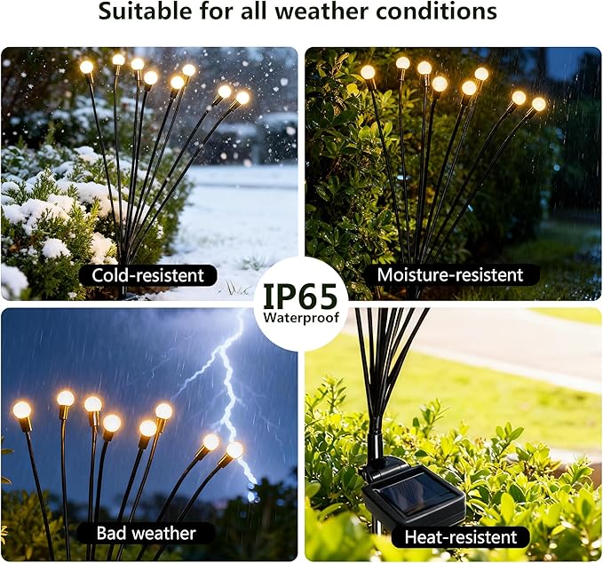 Solar Lights Outdoor Waterproof,6 Pack 48LED Solar Swaying Lights,Firefly Lights for Yard Patio Pathway Decoration,Unique Gardening Gifts for Women Holiday