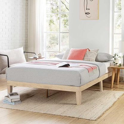 Mellow Naturalista Classic 12 Inch Solid Wood Platform Bed with Wooden Slats, Full, White Wash