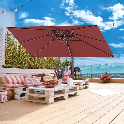 10x13FT Cantilever Outdoor Patio Umbrellas, Double Top Large Rectangle Umbrella, Heavy Duty 360° Rotation Offset Outdoor Sun Shade Umbrella for Garden Deck Pool Backyard Patio, Red
