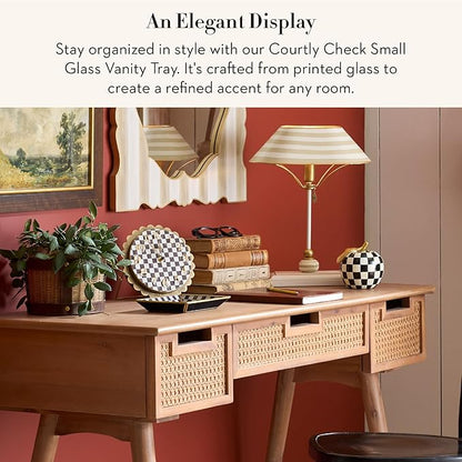 MACKENZIE-CHILDS Glass Tray, Decorative Bathroom Counter Tray, Small, Black-and-White Courtly Check