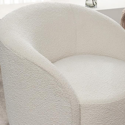 KINWELL 34" W Swivel Barrel Chair Set of 2, Mid Century Modern Round Upholstered Boucle Swivel Accent Chairs, No Assembly Chair for Living Room Bedroom Reading, Cream