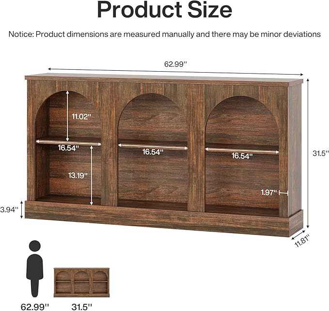 Tribesigns Farmhouse Console Table, 63-Inch Long 3 Tier Entryway Table with Storage, Wooden Rectangular Sofa Table Behind The Couch for Entrance, Hallway, Living Room, Dark Brown