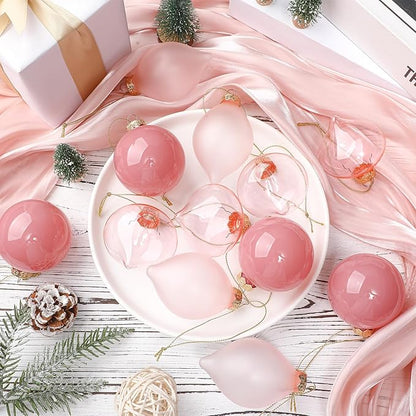 Zomiboo 12 Pcs Vintage Rose Glass Christmas Ball Ornaments Set 3.15" Hanging Shatterproof Glass Bulbs for Christmas Tree Baubles Bulk for Holiday Xmas Tree Decorations Gifts