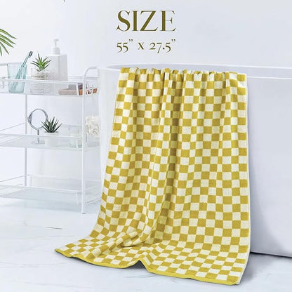 Luxury Bath Towels  Pack of 2 Cotton Fall Bathroom Towels Sets for Body Drying 55x27.5 Inches Mustard Yellow Checkered