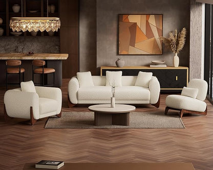 Morden Fort 3 Piece Boucle Sofa Set, Modern Upholstered Couch Set Durable Comfy Boucle Pet-Friendly, ArmlessChair & Arm Chair & 3-Seater Sofas Set for Living Room Bedroom Apartment, Beige