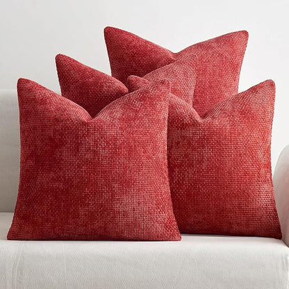 MIULEE Christmas Red Pack of 4 Throw Pillow Covers 20x20 Inch Soft Decorative Chenille Pillow Covers Farmhouse Accent Cushion Covers for Boho Home Decor Bedroom Living Room