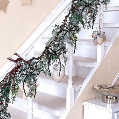 FLAIR GIFTS 6 Pcs 4.3" x 6" 2025 Christmas Bows for Tree Decor, Black Sparkly Glitter Rhinestone Bow Ornaments with Twist Tie for Xmas Decoration, Wreath, Garland, Gift Wrapping