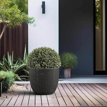 Kante 14 Inch Dia Round Concrete Planter, Indoor Outdoor Large Plant Pot with Drainage Hole and Rubber Plug for Home Patio Garden, Oil Rubbed Bronze