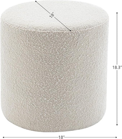 KINWELL 34" Boucle Swivel Barrel Chair with 18" Round Ottoman Set, Fully Assembled Set of Sherpa Accent Chair and Footrest, Modern Comfy Armchair and Footstool for Living Room and Bedroom, Cream